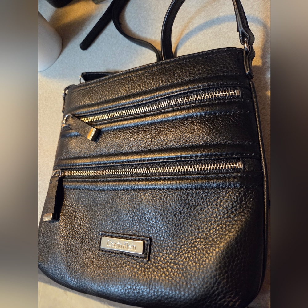 Calvin Klein Black Leather Crossbody with Silver Accents - Picture 6 of 10